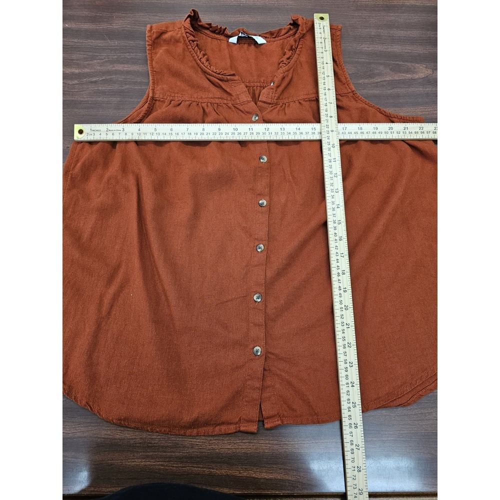 Sonoma Womens XXL Sleeveless Blouse Rust Orange Linen Blend Button Front Top - Picture 6 of 6